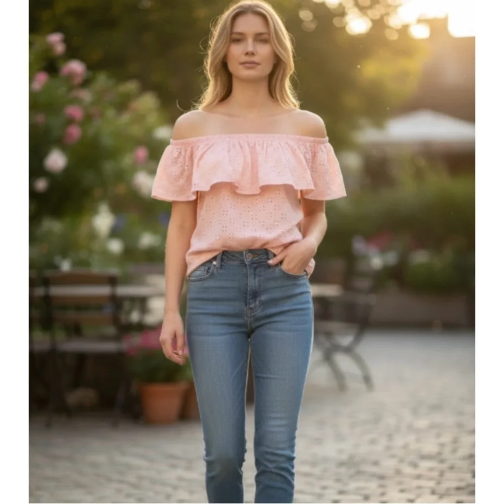 WALL FLOWER PEACH OFF THE SHOULDER TOP SIZE MEDIUM - Picture 1 of 9